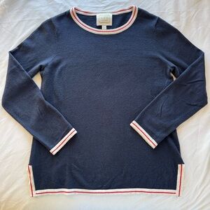 Navy Sweater with Red and White Trim